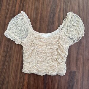 Urban Romantics M Cropped Lace Ruched Cream Top Coastal Cowgirl Coquette